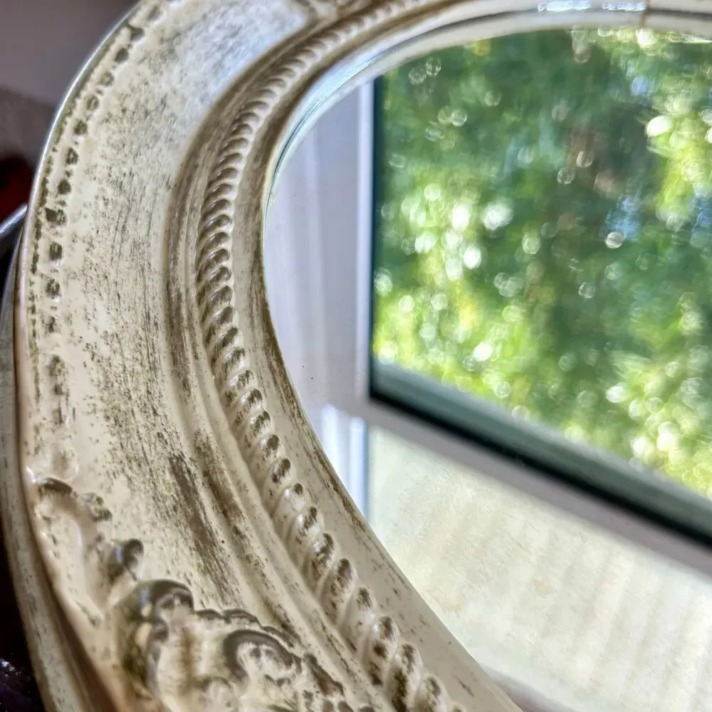 Vintage Shabby Chic Oval Mirror – Decorative Resin, Tabletop or Hanging